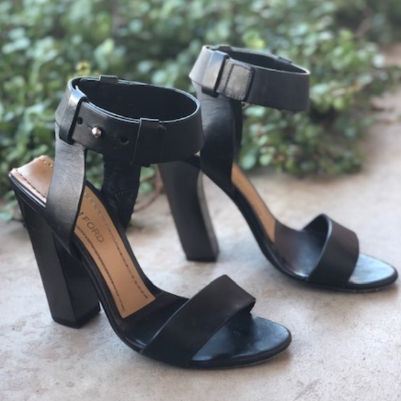 Tom Ford Shoes - Tom Ford Black Tan Leather Ankle Strap Heels